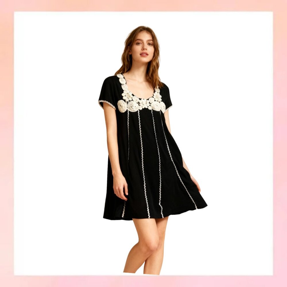 Minuet Black Dress with White Rosette Accents - Size Large